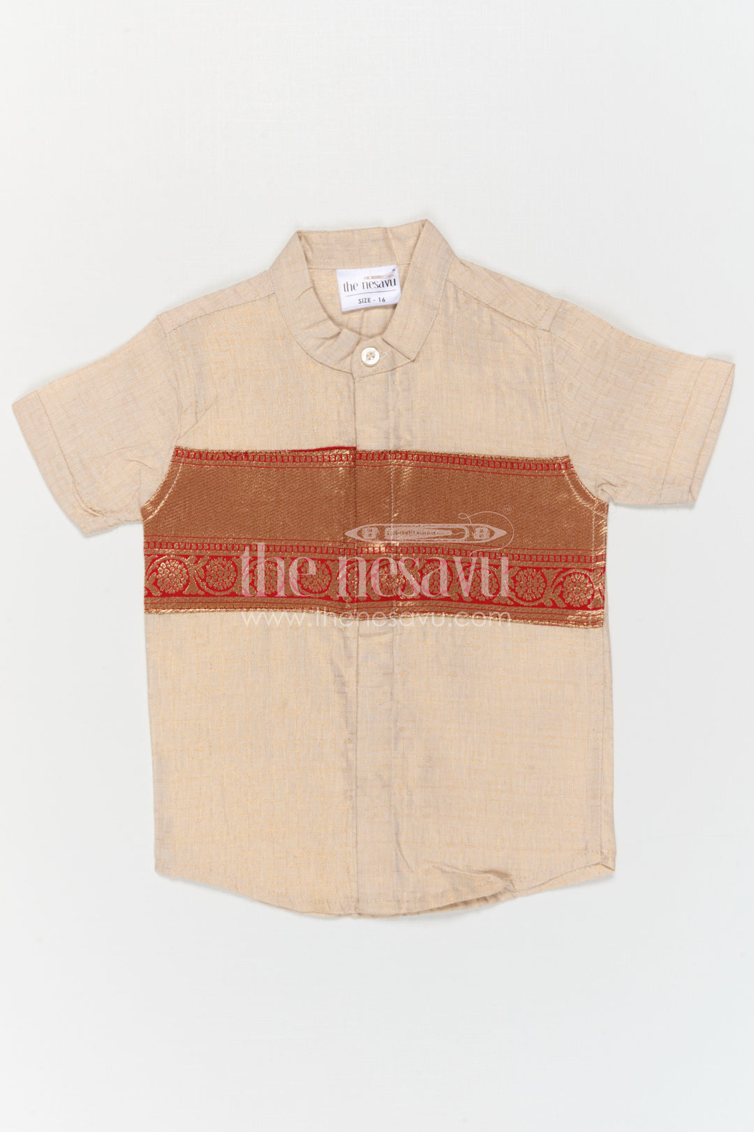 The Nesavu Boys Cotton Shirt Boys Ethnic Cotton Shirt for Pooja Functions and Traditional Styling Nesavu Nesavu Boys Ethnic Cotton Shirt With Baithani Border For Pooja Functions And Festive Wear