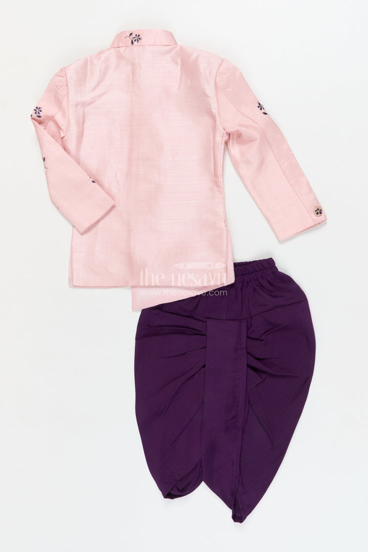 The Nesavu Boys Dothi Set Boys Ethnic Dhoti Set for Traditional Functions and Weddings Nesavu Nesavu boys dhoti kurta set in silk blend with embroidery for weddings and traditional ceremonies