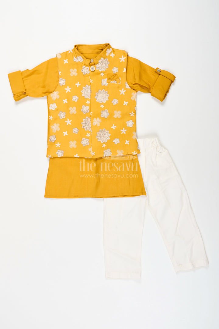 The Nesavu Boys Jacket Sets Boys ethnic jacket and kurta pant set for traditional occasions Nesavu Nesavu boys kurta pant set embroidered jacket  ideal weddings festive functions