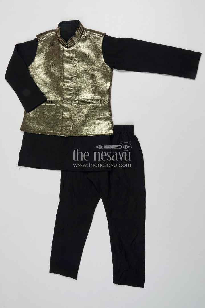 The Nesavu Boys Jacket Sets Boys Ethnic Jacket Set for Family Functions and Festivals Nesavu 18 (2Y) / Black BES751B-18 Nesavu boys silk blend ethnic jacket kurta set weddings pujas traditional celebrations