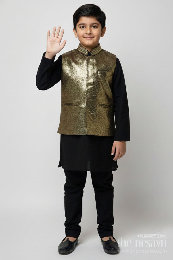 The Nesavu Boys Jacket Sets Boys Ethnic Jacket Set for Family Functions and Festivals Nesavu 18 (2Y) / Black BES751B-18 Nesavu boys silk blend ethnic jacket kurta set weddings pujas traditional celebrations