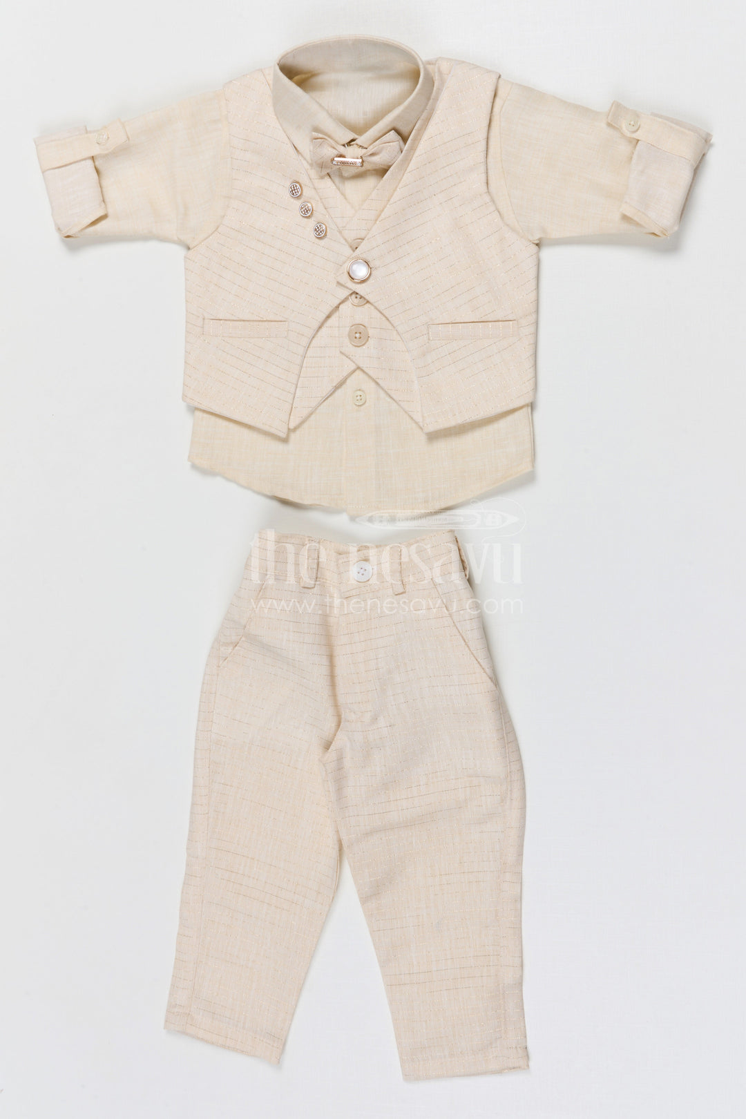 The Nesavu Boys Jacket Sets Boys Ethnic Jacket Set for Festive Events and Family Functions Nesavu 12 (3M) / White / Cotton BCS559A-12 Nesavu boys ethnic jacket set for festive occasions weddings and traditional celebrations