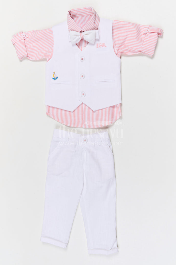 The Nesavu Boys Jacket Sets Boys Ethnic Jacket Set for Weddings and Festive Occasions Nesavu 16 (1Y) / White / Cotton BCS563A-16 Nesavu boys cotton jacket set with striped design for weddings festive occasions and family celebrations