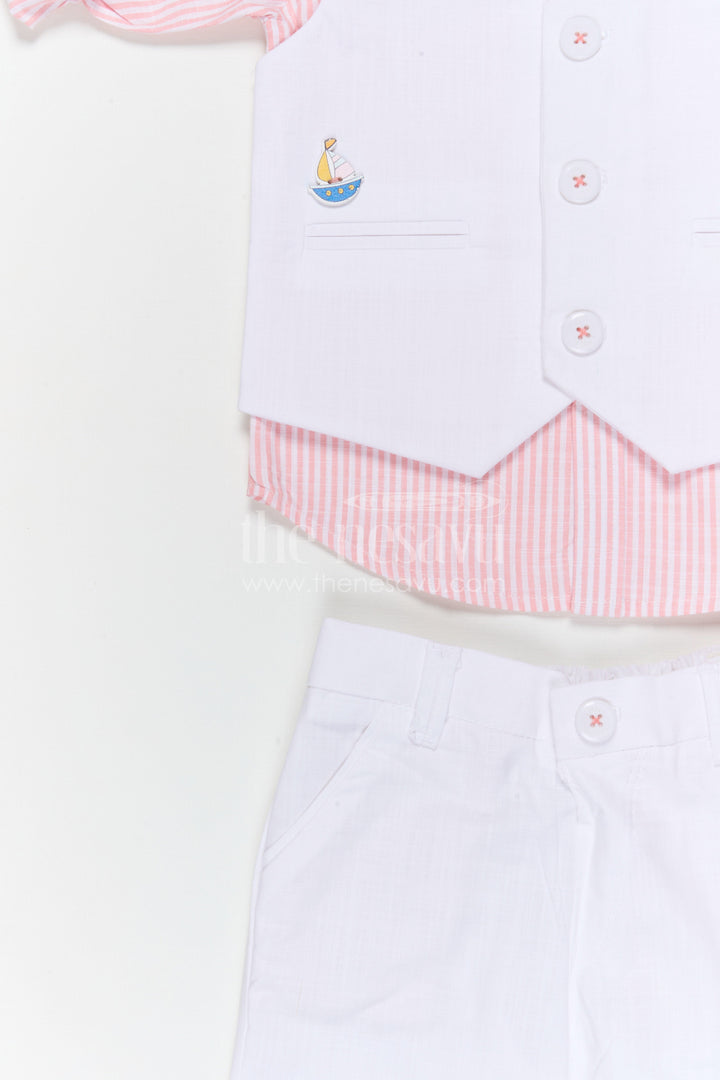 The Nesavu Boys Jacket Sets Boys Ethnic Jacket Set for Weddings and Festive Occasions Nesavu Nesavu boys cotton jacket set with striped design for weddings festive occasions and family celebrations