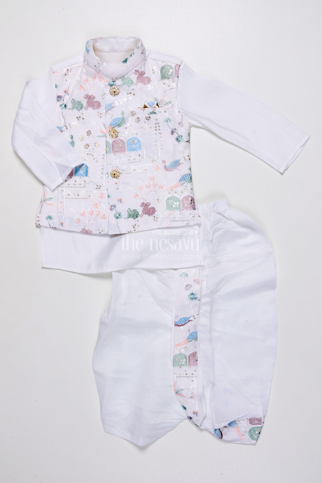 The Nesavu Boys Jacket Sets Boys Ethnic Kurta Jacket Set with Embroidery for Weddings and Family Events Nesavu Nesavu boys kurta jacket set embroidery silk blend festive outfit weddings special occasions