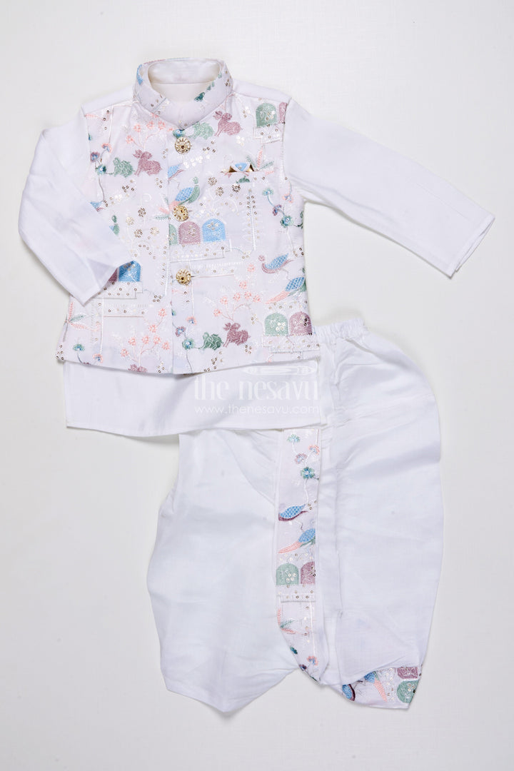 The Nesavu Boys Jacket Sets Boys Ethnic Kurta Jacket Set with Embroidery for Weddings and Family Events Nesavu Nesavu boys kurta jacket set embroidery silk blend festive outfit weddings special occasions