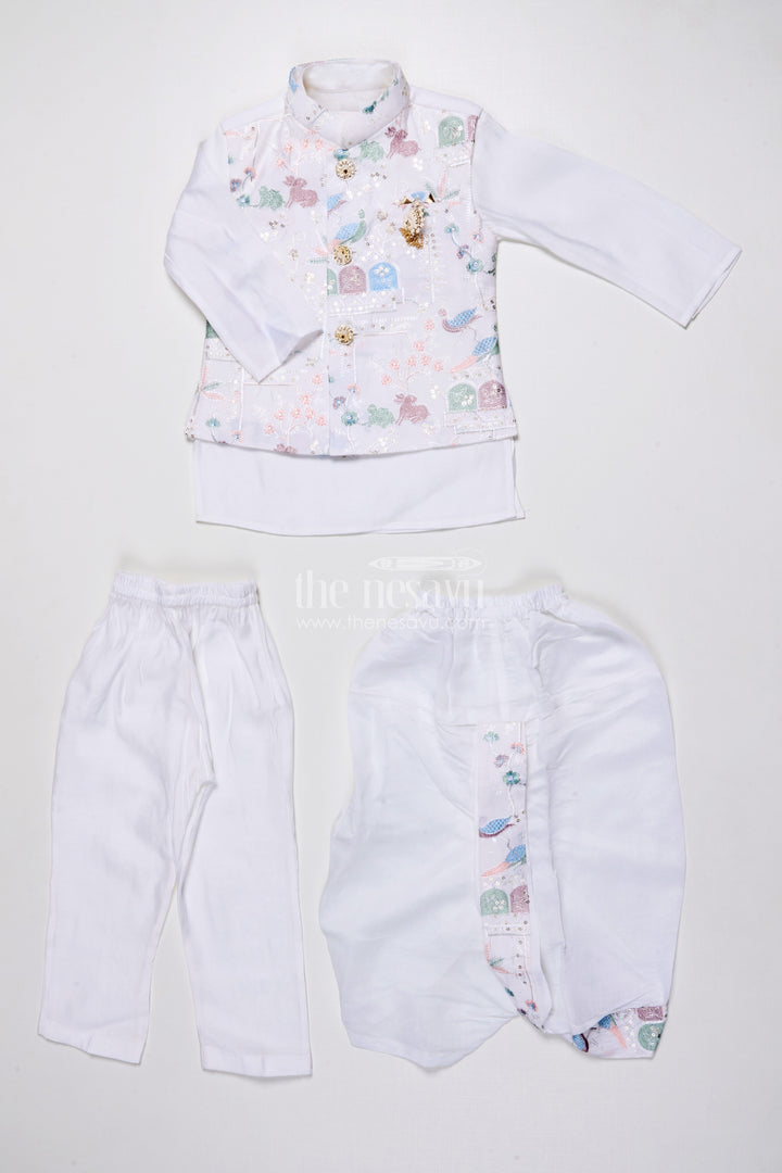The Nesavu Boys Jacket Sets Boys Ethnic Kurta Jacket Set with Embroidery for Weddings and Family Events Nesavu Nesavu boys kurta jacket set embroidery silk blend festive outfit weddings special occasions