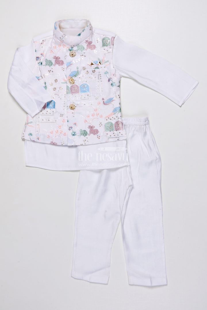 The Nesavu Boys Jacket Sets Boys Ethnic Kurta Jacket Set with Embroidery for Weddings and Family Events Nesavu Nesavu boys kurta jacket set embroidery silk blend festive outfit weddings special occasions