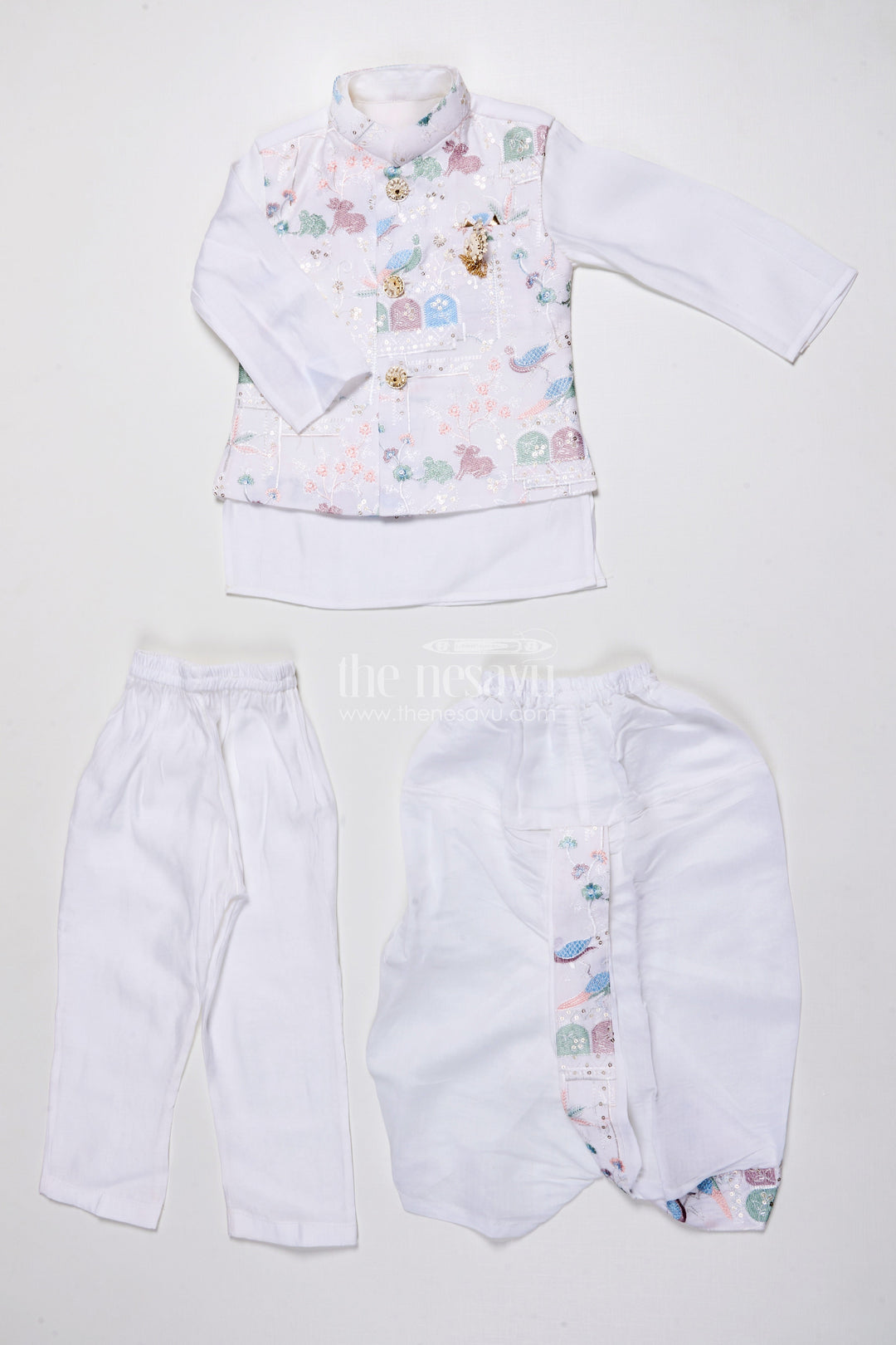 The Nesavu Boys Jacket Sets Boys Ethnic Kurta Jacket Set with Embroidery for Weddings and Family Events Nesavu Nesavu boys kurta jacket set embroidery silk blend festive outfit weddings special occasions