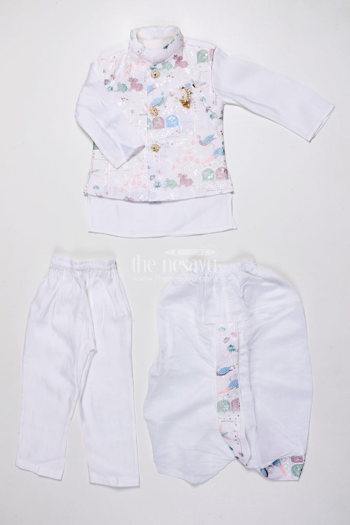 The Nesavu Boys Jacket Sets Boys Ethnic Kurta Jacket Set with Embroidery for Weddings and Family Events Nesavu Nesavu boys kurta jacket set embroidery silk blend festive outfit weddings special occasions