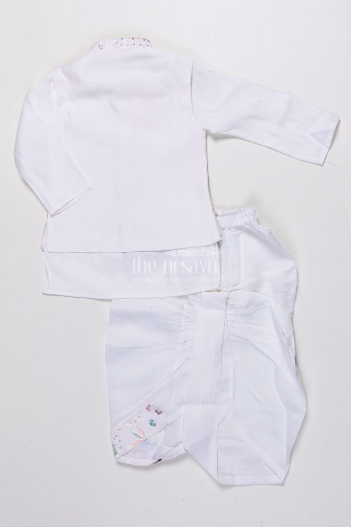 The Nesavu Boys Jacket Sets Boys Ethnic Kurta Jacket Set with Embroidery for Weddings and Family Events Nesavu Nesavu boys kurta jacket set embroidery silk blend festive outfit weddings special occasions