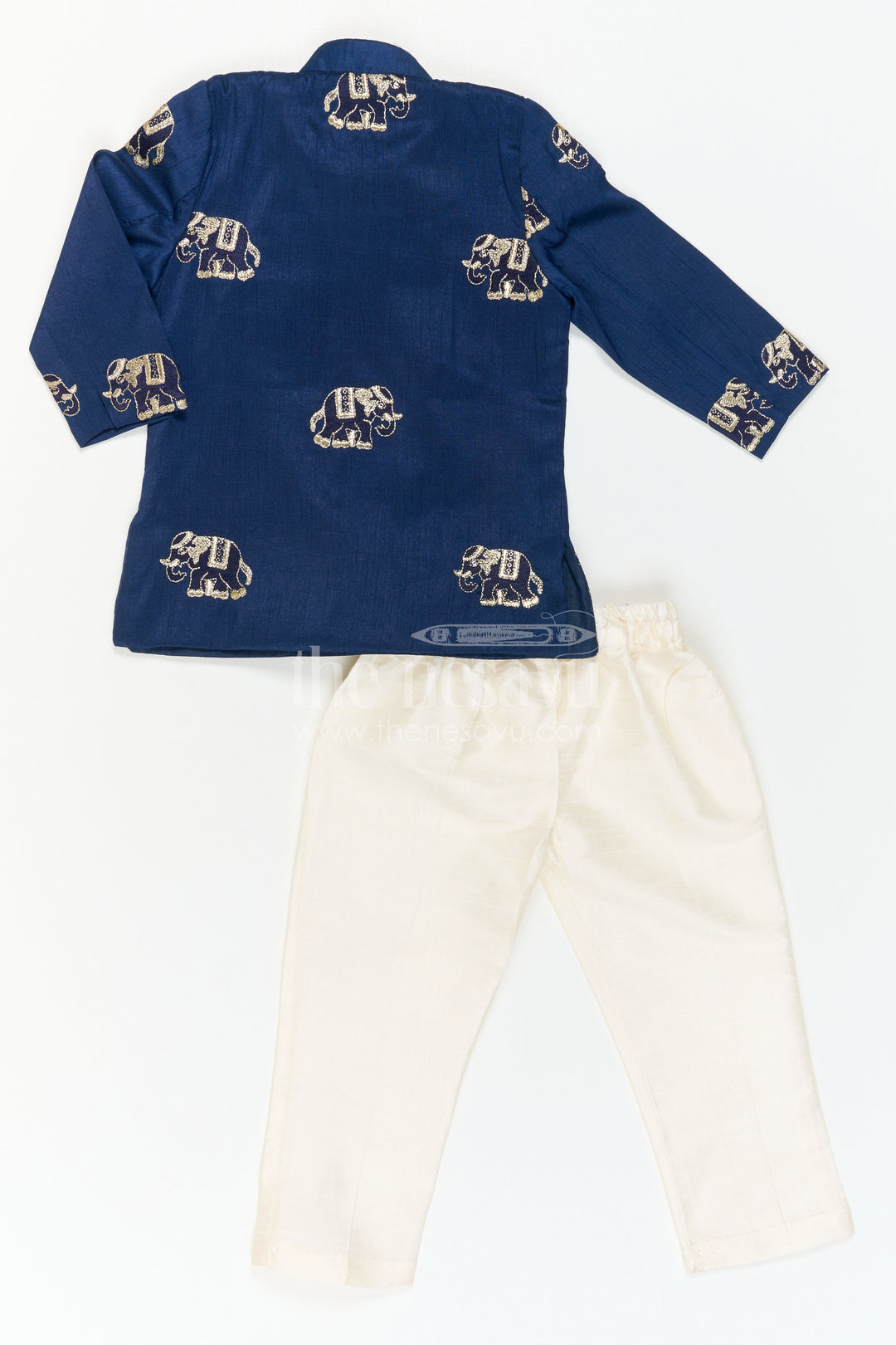 The Nesavu Boys Kurtha Set Boys Ethnic Kurta Set for Traditional Festival Dressing Nesavu Nesavu Boys Embroidered Ethnic Kurta Set With Dhoti Pants For Festive Family Functions