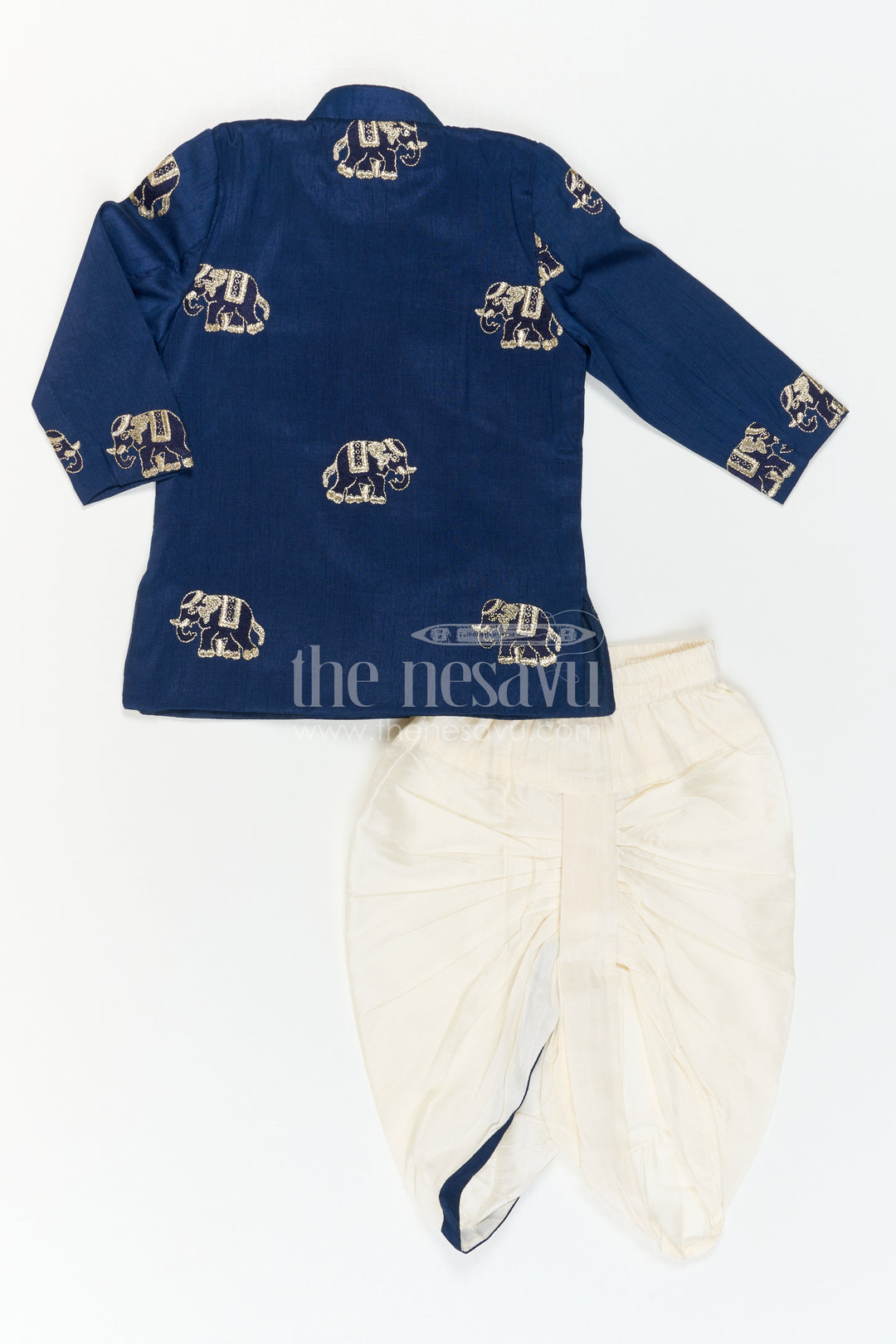 The Nesavu Boys Kurtha Set Boys Ethnic Kurta Set for Traditional Festival Dressing Nesavu Nesavu Boys Embroidered Ethnic Kurta Set With Dhoti Pants For Festive Family Functions