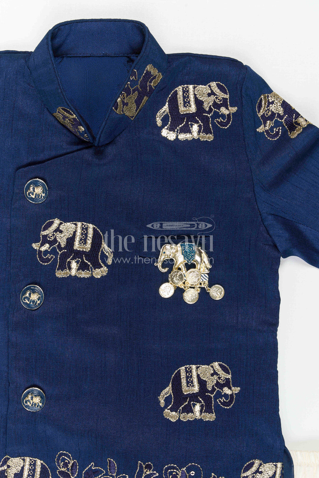 The Nesavu Boys Kurtha Set Boys Ethnic Kurta Set for Traditional Festival Dressing Nesavu Nesavu Boys Embroidered Ethnic Kurta Set With Dhoti Pants For Festive Family Functions