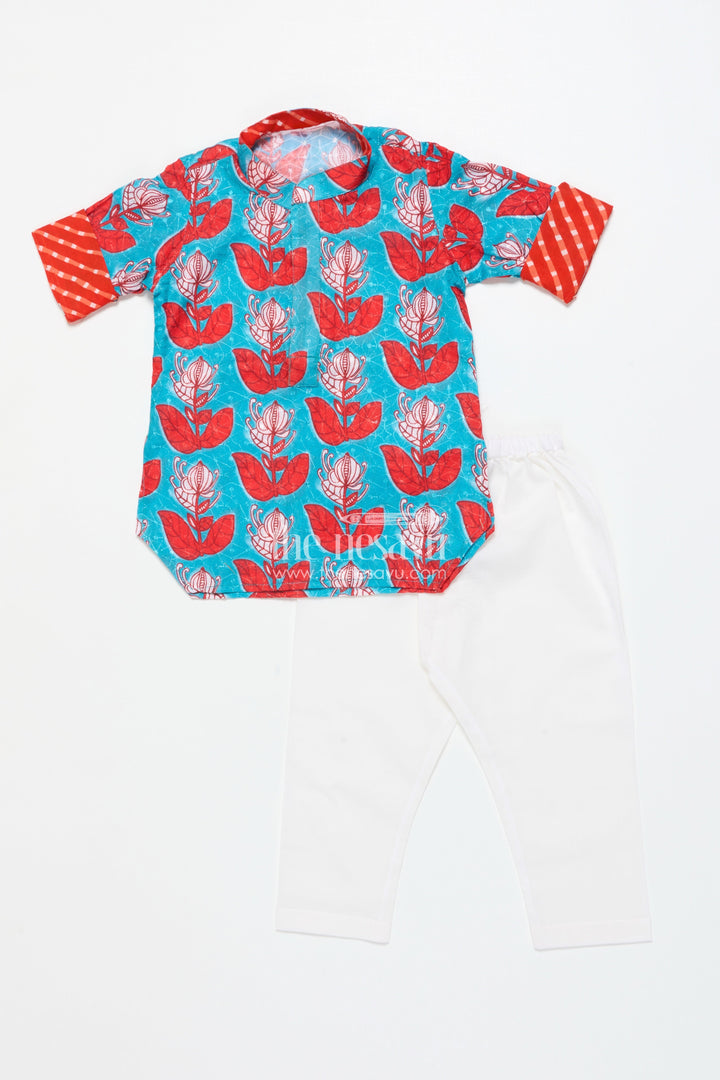 The Nesavu Boys Kurtha Set Boys Ethnic Printed Kurta Pyjama Set for Cultural Celebrations Nesavu Nesavu boys kurta pyjama set short sleeves festive wear birthday events