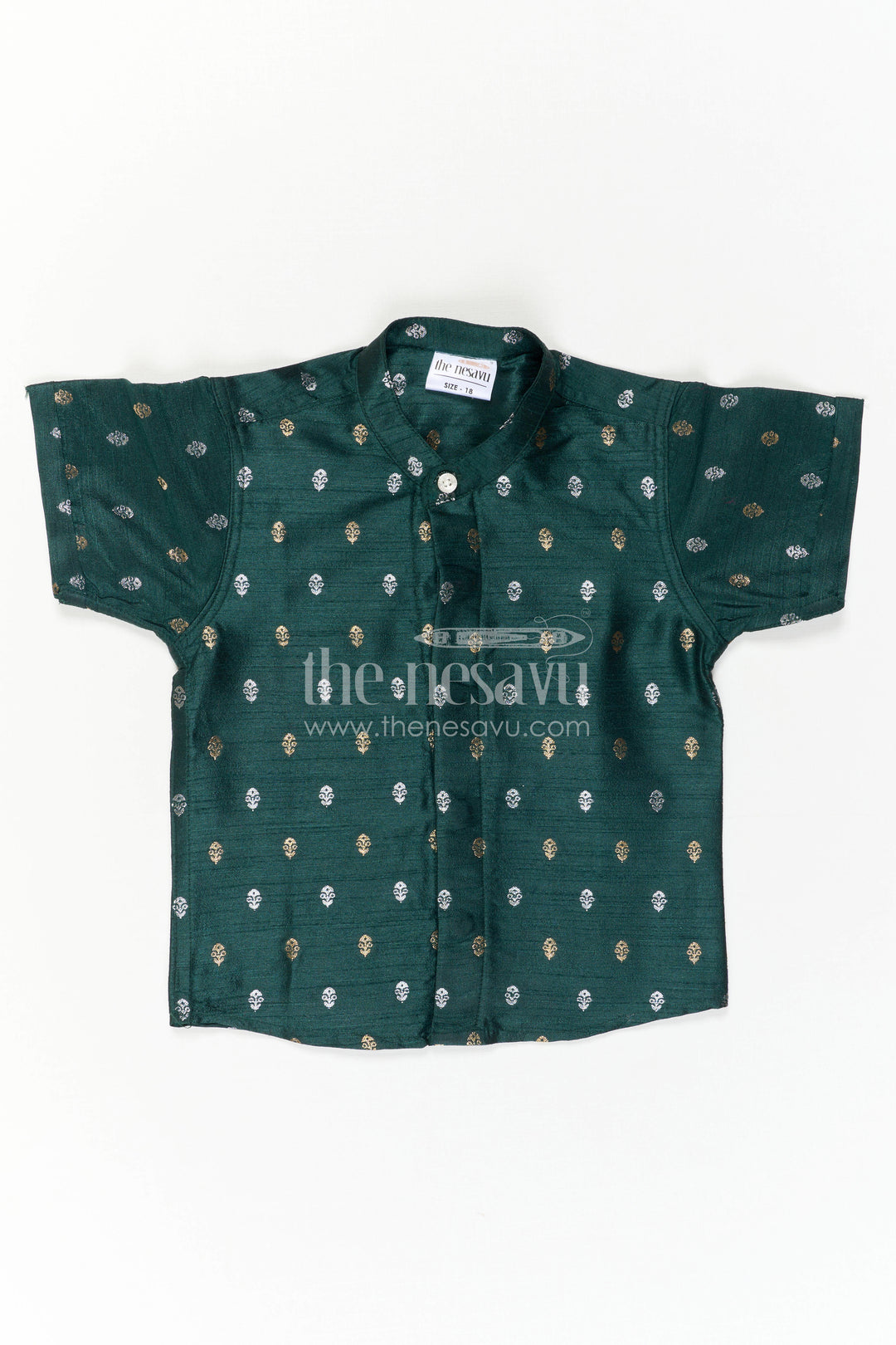 The Nesavu Boys Silk Shirt Boys Ethnic Silk Shirt for Festive Traditions and Temple Celebrations Nesavu Nesavu Boys Raw Silk Shirt With Jacquard Butta Weave For Festive Traditions And Weddings