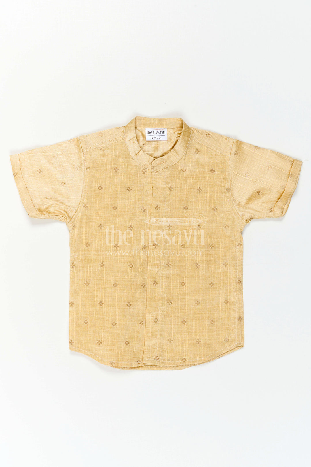 The Nesavu Boys Silk Shirt Boys Ethnic Silk Shirt for Traditional Ceremonies and Festive Dressing Nesavu Nesavu Boys Ethnic Raw Silk Shirt With Jacquard Butta Weave For Cultural Celebrations