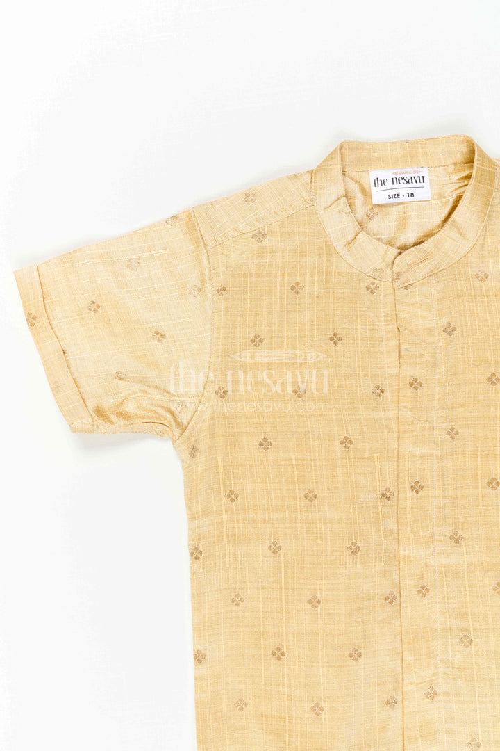 The Nesavu Boys Silk Shirt Boys Ethnic Silk Shirt for Traditional Ceremonies and Festive Dressing Nesavu Nesavu Boys Ethnic Raw Silk Shirt With Jacquard Butta Weave For Cultural Celebrations