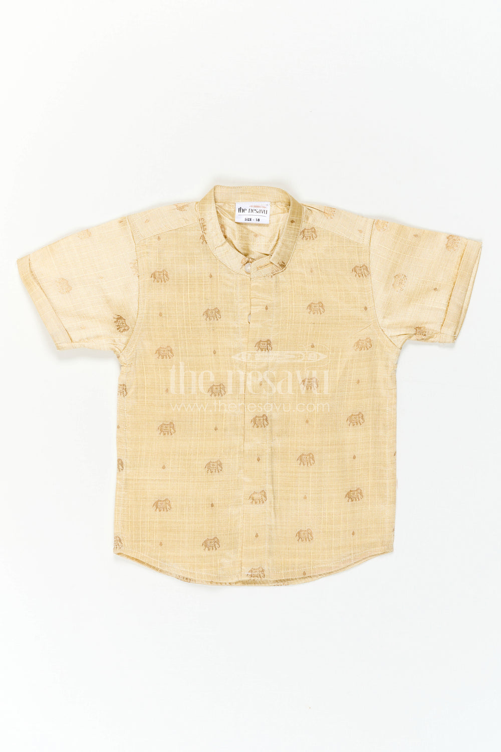 The Nesavu Boys Silk Shirt Boys Ethnic Silk Shirt for Wedding Functions and Temple Visits Nesavu Nesavu Boys Ethnic Raw Silk Shirt With Jacquard Elephant Motifs For Weddings And Festivals