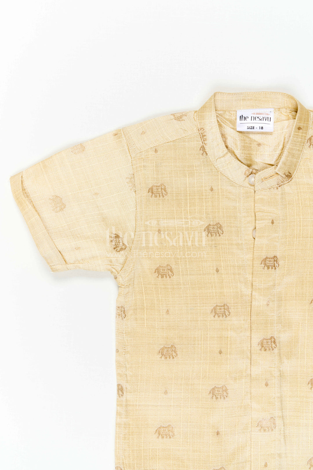 The Nesavu Boys Silk Shirt Boys Ethnic Silk Shirt for Wedding Functions and Temple Visits Nesavu Nesavu Boys Ethnic Raw Silk Shirt With Jacquard Elephant Motifs For Weddings And Festivals