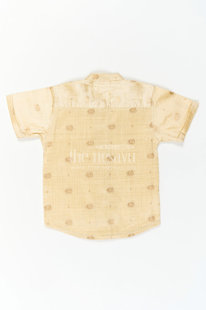 The Nesavu Boys Silk Shirt Boys Ethnic Silk Shirt for Wedding Functions and Temple Visits Nesavu Nesavu Boys Ethnic Raw Silk Shirt With Jacquard Elephant Motifs For Weddings And Festivals