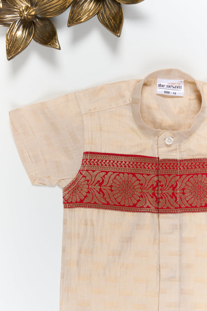 The Nesavu Boys Silk Shirt Boys Ethnic Silk Shirt with Banarasi Detailing for Special Occasions Nesavu Nesavu boys silk shirt with Banarasi border in cotton tissue for weddings and special celebrations
