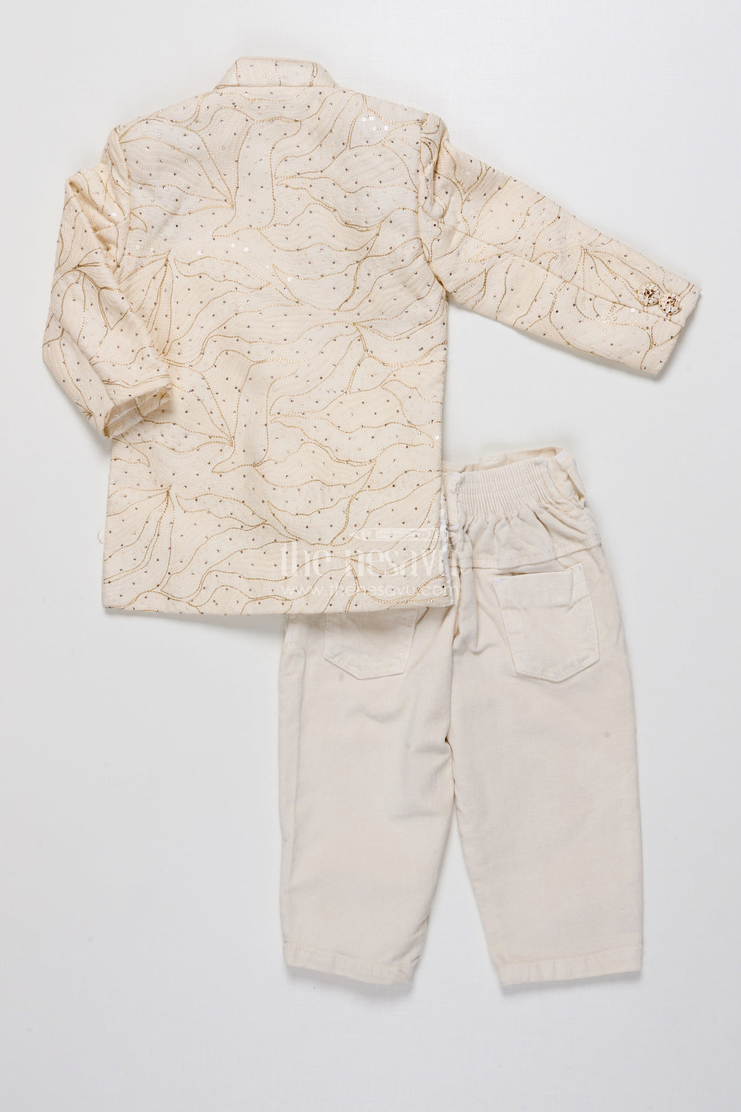The Nesavu Boys Casual Set Boys Ethnic Wear Set In Raw Silk for Wedding and Festive Occasions Nesavu Nesavu boys ethnic set cream raw silk designer embroidery wedding occasions