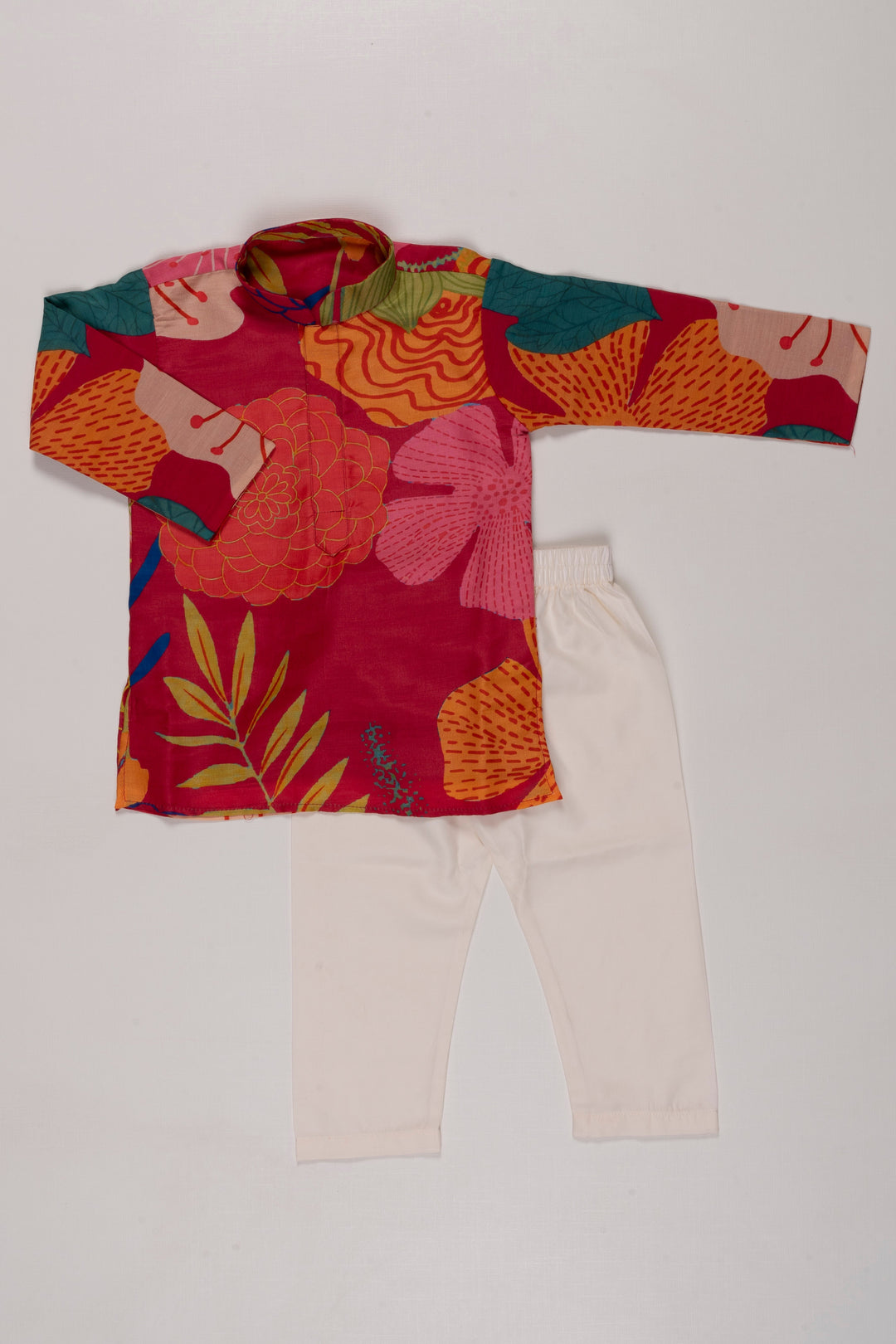 The Nesavu Boys Kurtha Set Boys Exotic Floral Kurta and Pant Ensemble - Unique and Colorful Nesavu 14 (6M) / Red BES505A-14 Boys Vibrant Floral Kurta Set | Festive & Fun Attire | Unique Patterns | The Nesavu