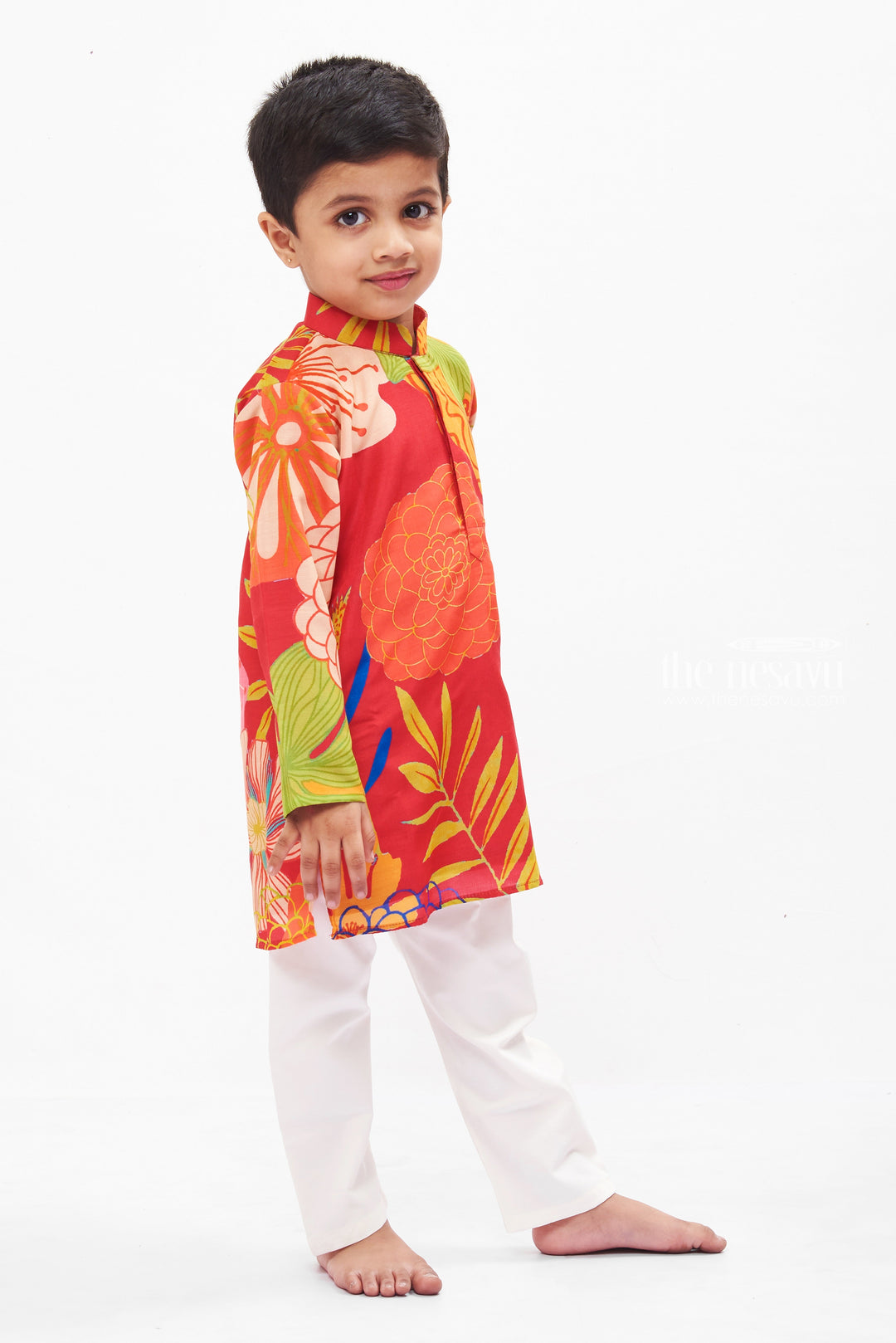 The Nesavu Boys Kurtha Set Boys Exotic Floral Kurta and Pant Ensemble - Unique and Colorful Nesavu Boys Vibrant Floral Kurta Set | Festive & Fun Attire | Unique Patterns | The Nesavu