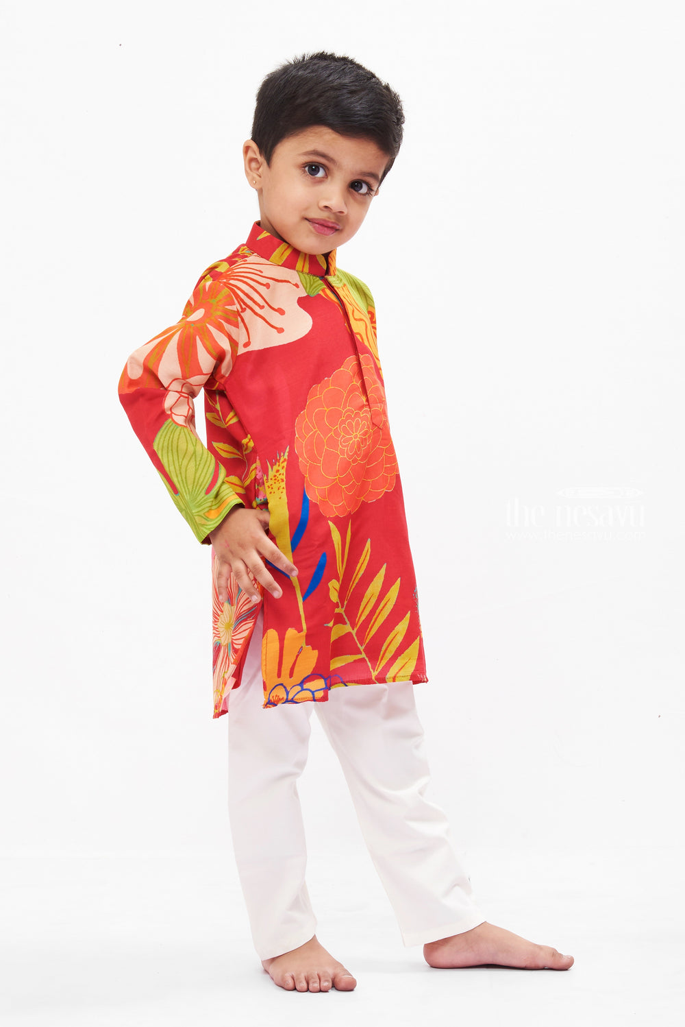 The Nesavu Boys Kurtha Set Boys Exotic Floral Kurta and Pant Ensemble - Unique and Colorful Nesavu Boys Vibrant Floral Kurta Set | Festive & Fun Attire | Unique Patterns | The Nesavu