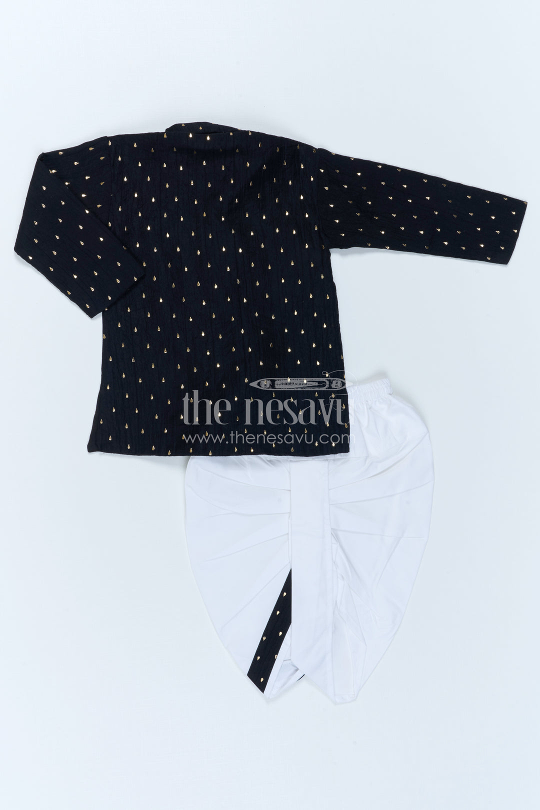 The Nesavu Boys Dothi Set Boys Festive Dothi Set for Traditional Family Occasions Nesavu Nesavu Boys Festive Dothi Set With Foil Motif Kurta For Traditional Family Celebrations