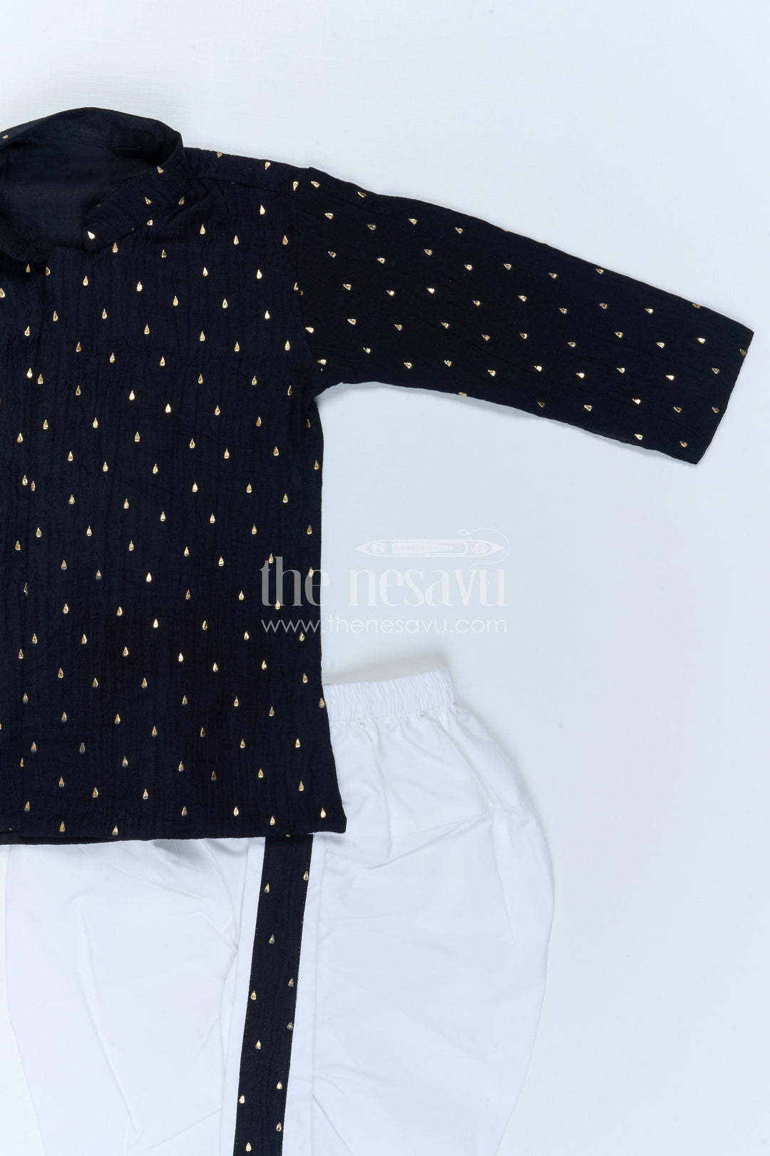 The Nesavu Boys Dothi Set Boys Festive Dothi Set for Traditional Family Occasions Nesavu Nesavu Boys Festive Dothi Set With Foil Motif Kurta For Traditional Family Celebrations