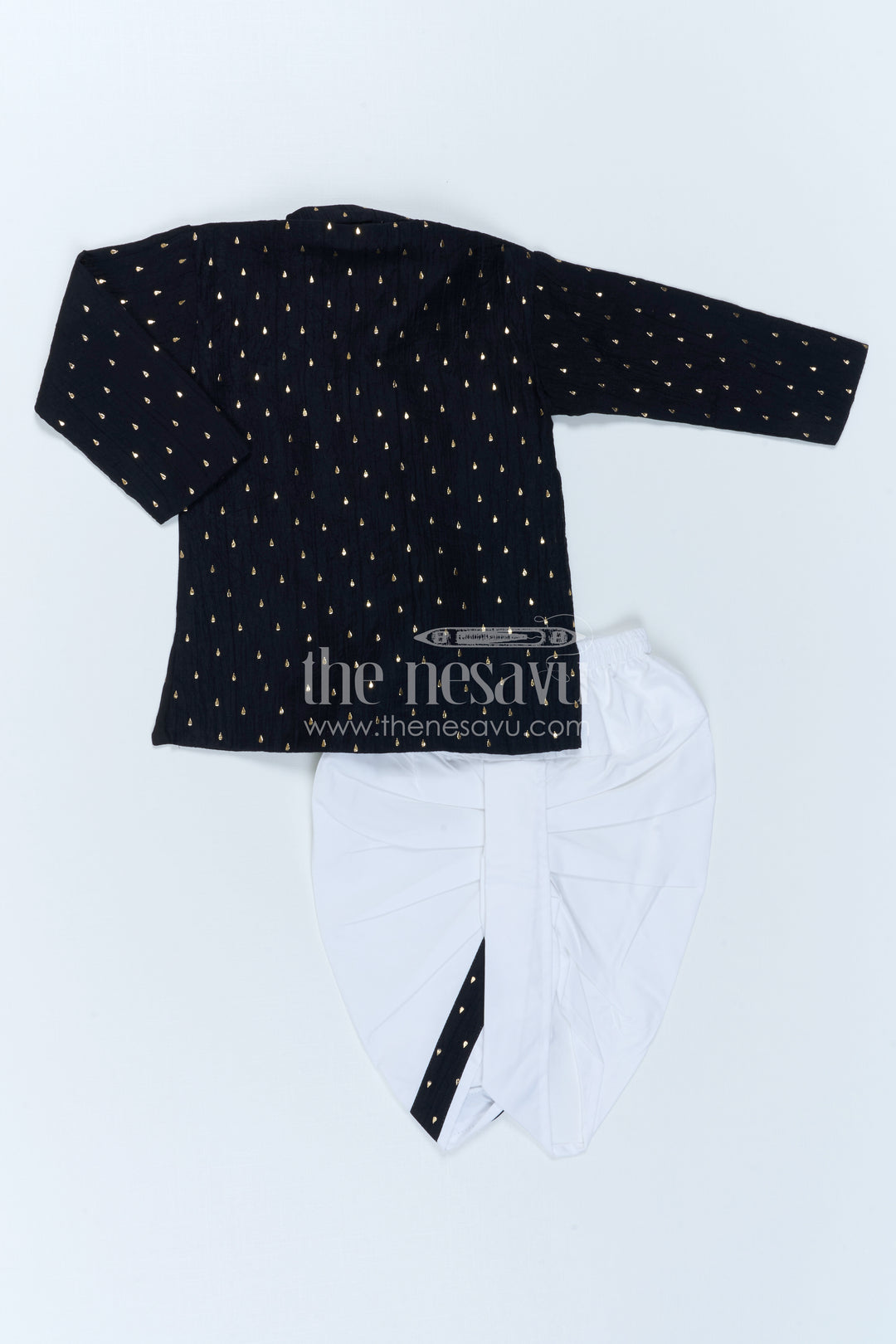 The Nesavu Boys Dothi Set Boys Festive Dothi Set for Traditional Family Occasions Nesavu Nesavu Boys Festive Dothi Set With Foil Motif Kurta For Traditional Family Celebrations
