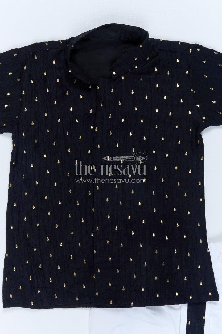 The Nesavu Boys Dothi Set Boys Festive Dothi Set for Traditional Family Occasions Nesavu Nesavu Boys Festive Dothi Set With Foil Motif Kurta For Traditional Family Celebrations