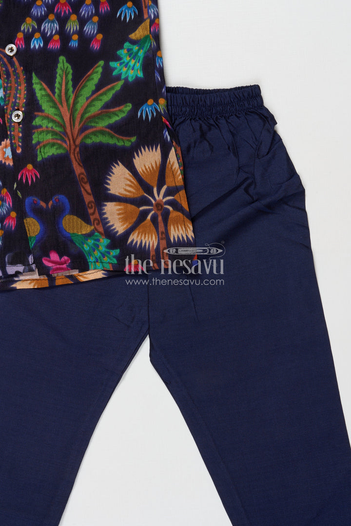 The Nesavu Boys Jacket Sets Boys Festive Jacket Kurta Set for Weddings and Photo Sessions Nesavu Nesavu boys festive jacket kurta set with digital print – perfect for weddings and stage events