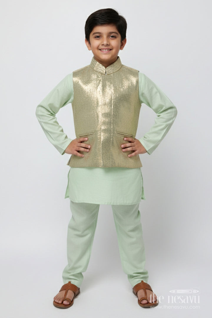 The Nesavu Boys Jacket Sets Boys Festive Jacket Set with Sequin Embroidery for Special Occasions Nesavu 18 (2Y) / Green BES751A-18 Nesavu boys festive jacket set sequin embroidery weddings traditional celebrations