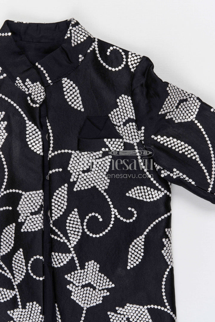 The Nesavu Boys Jacket Sets Boys Festive Kurta Jacket Set for Weddings and Celebrations Nesavu Nesavu boys silk cotton embroidered kurta jacket set for weddings festive celebrations and family occasions