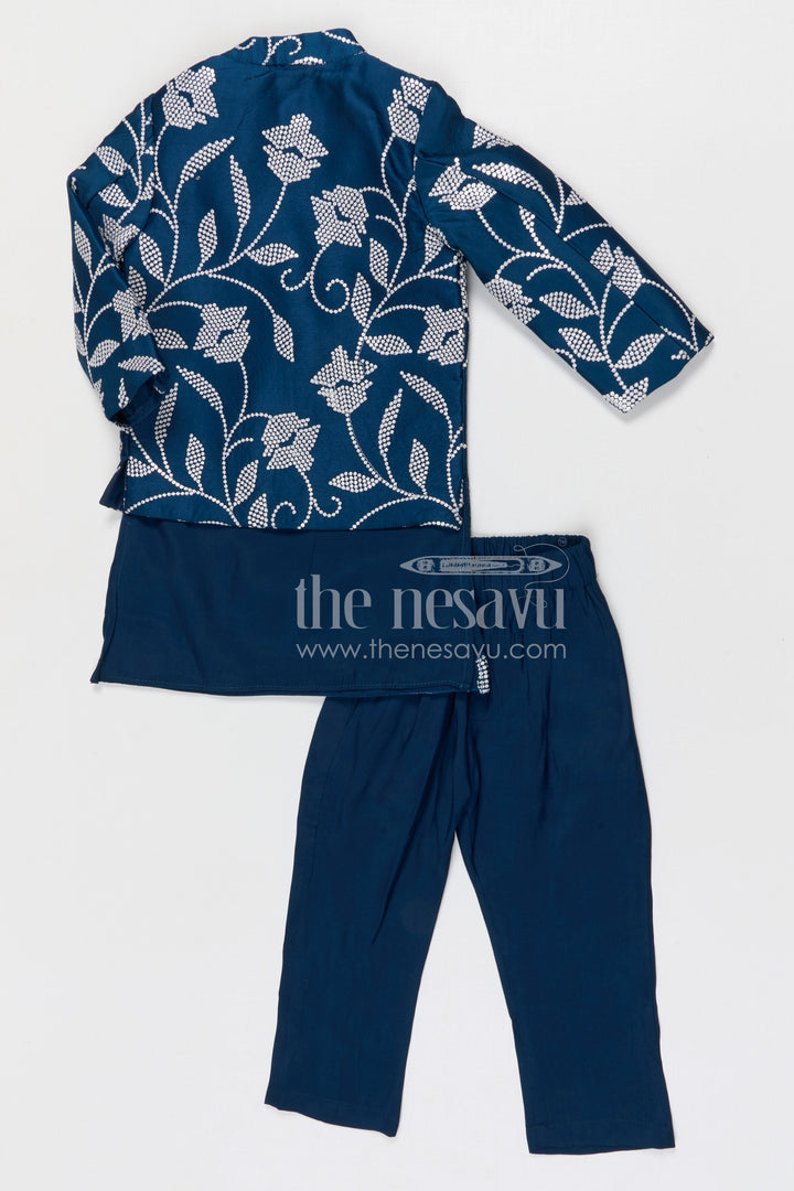 The Nesavu Boys Jacket Sets Boys Festive Kurta Jacket Set for Weddings and Special Occasions Nesavu Nesavu boys silk cotton embroidered kurta jacket set for festive occasions weddings and celebrations