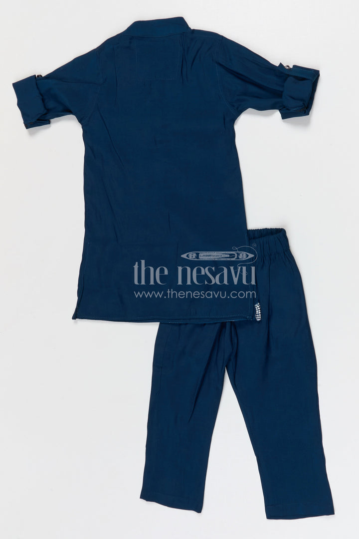 The Nesavu Boys Jacket Sets Boys Festive Kurta Jacket Set for Weddings and Special Occasions Nesavu Nesavu boys silk cotton embroidered kurta jacket set for festive occasions weddings and celebrations