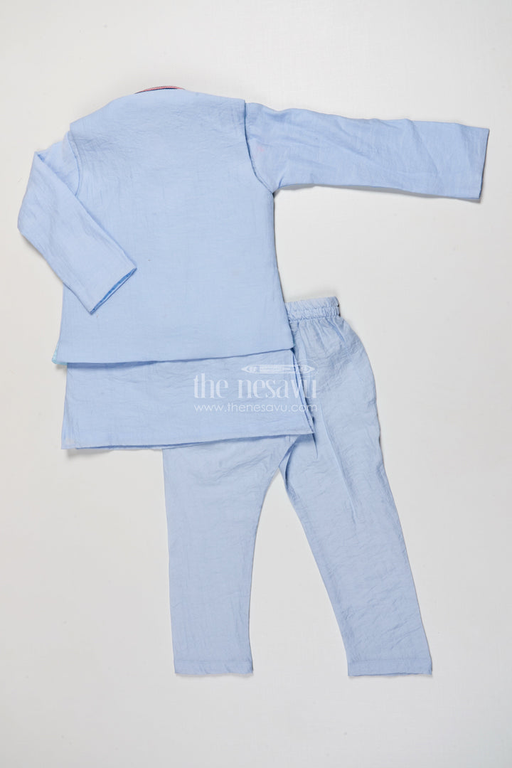 The Nesavu Boys Jacket Sets Boys Festive Kurta Set with Patch Embroidery for Ethnic Day and Pujas Nesavu Nesavu boys ethnic cotton kurta set designer patch festive school days family pujas