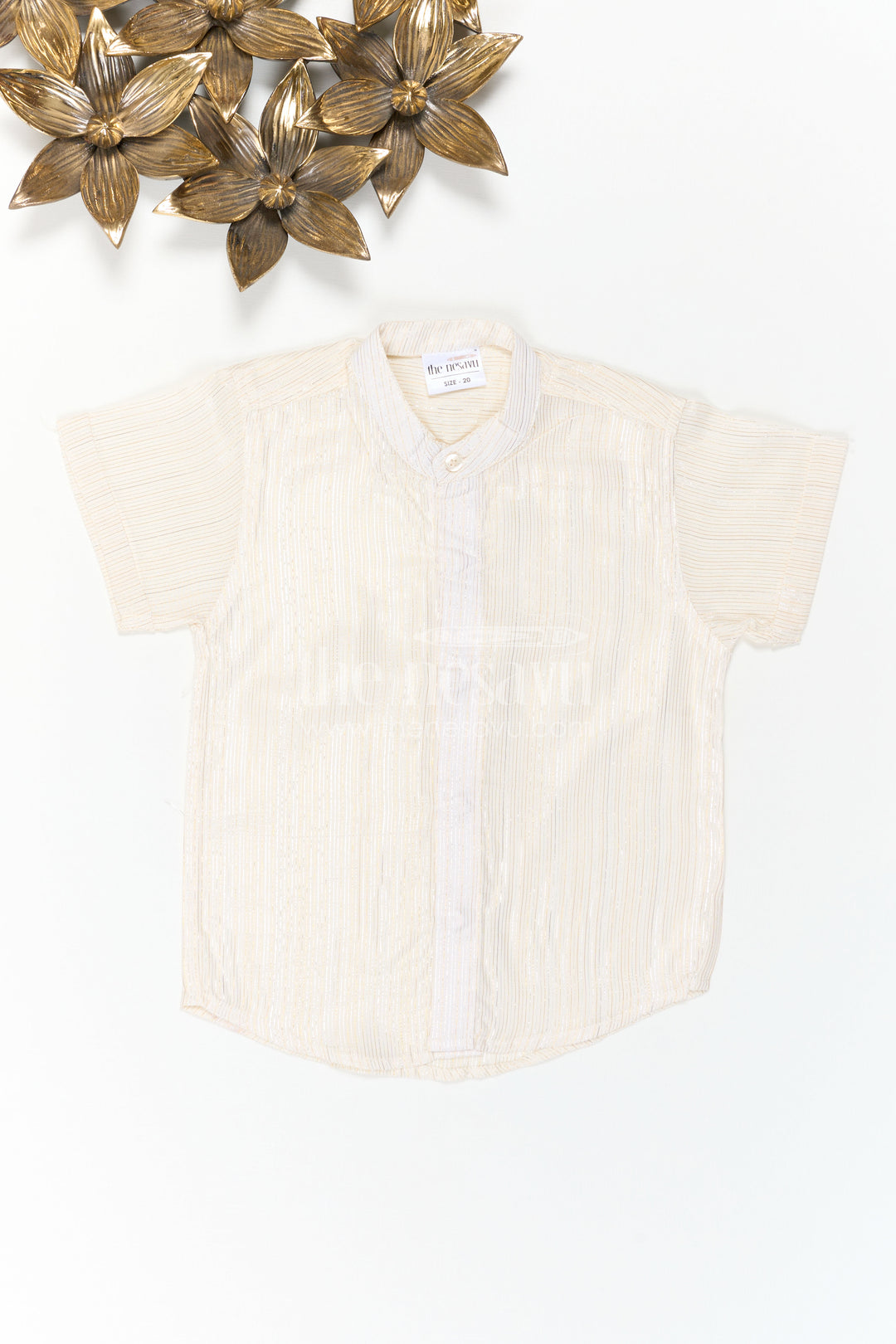 The Nesavu Boys Cotton Shirt Boys Festive Shirt for Family Celebration Wear Nesavu 16 (1Y) / White / Lurex BS516A-16 Nesavu Boys Festive Shirt For Family Celebration Wear With Lurex Zari Cotton And Mandarin Collar