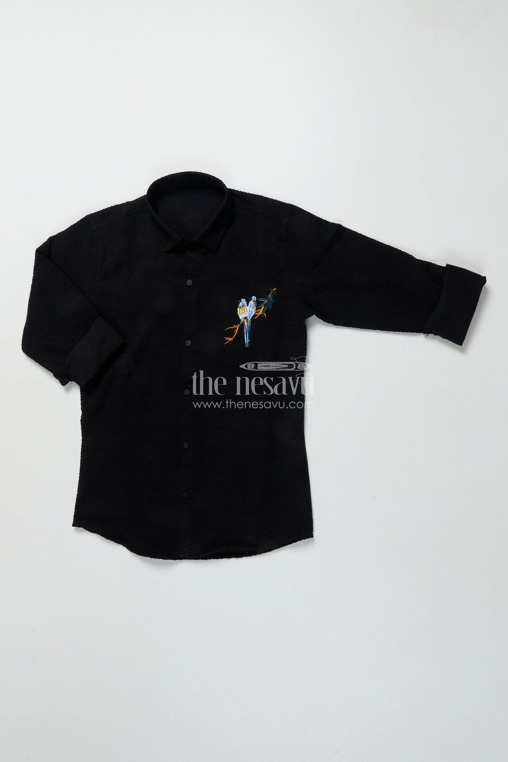 The Nesavu Boys Cotton Shirt Boys Festive Shirt for Traditional Functions and Celebrations Nesavu 30 (8Y) / Black BS348C-30 Nesavu boys festive shirt elegant embroidery traditional celebrations functions