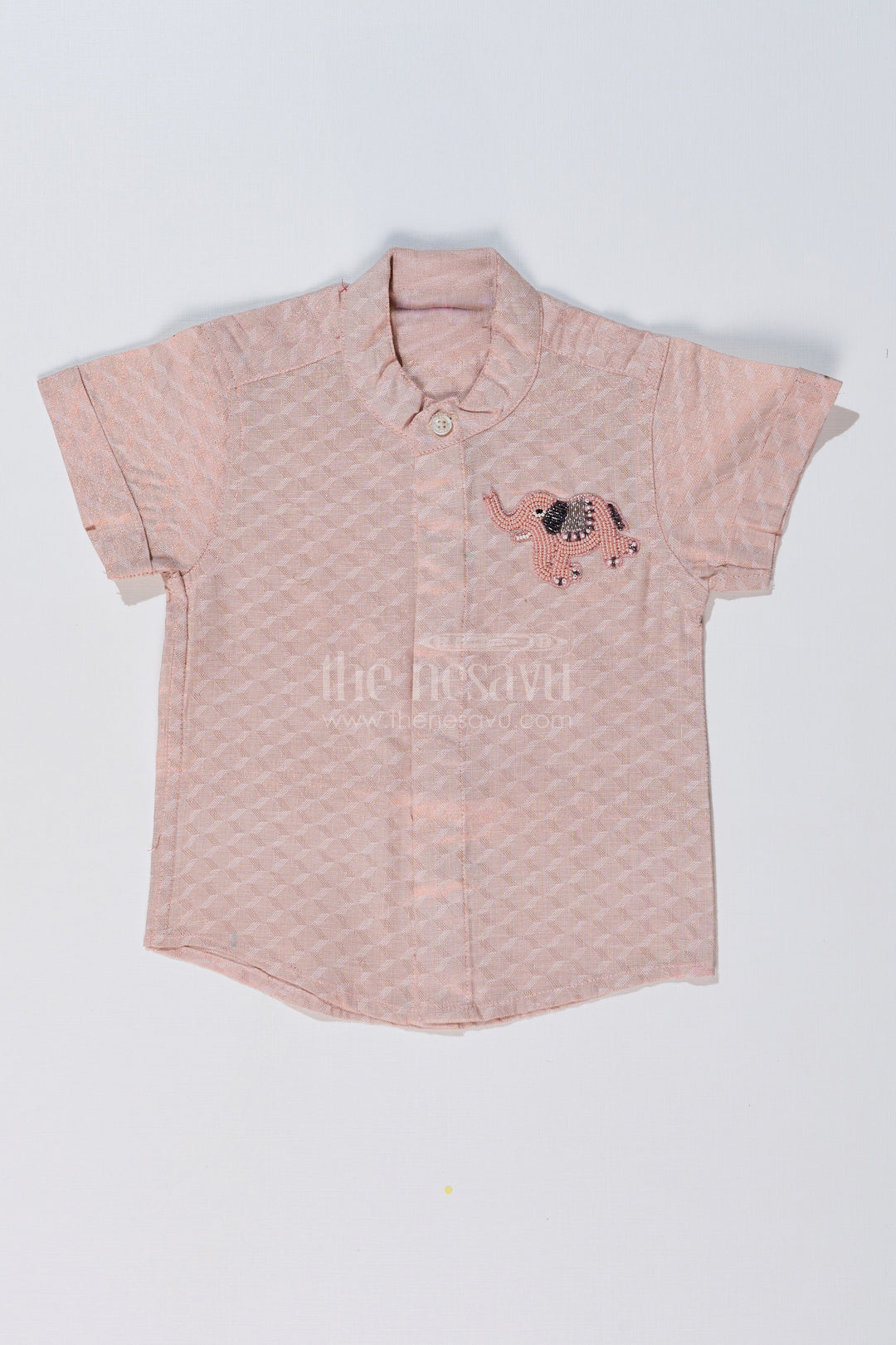The Nesavu Boys Silk Shirt Boys Festive Silk Blend Shirt in Gold with Elephant Embroidery and Traditional Design Nesavu 16 (1Y) / Cream BS223AB-16 Nesavu Boys Festive Silk Blend Shirt Elephant Embroidery Mandarin Collar