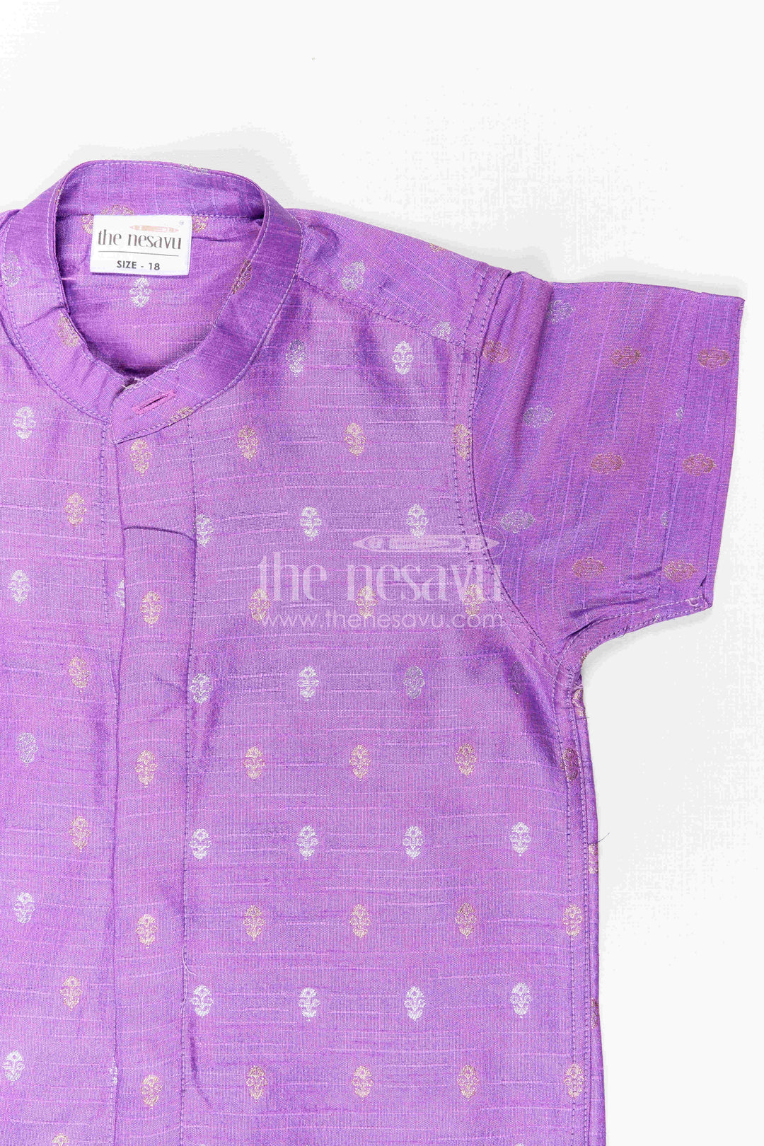The Nesavu Boys Silk Shirt Boys Festive Silk Shirt for Cultural Events and Family Gatherings Nesavu Nesavu Boys Festive Raw Silk Shirt With Jacquard Butta Motifs For Cultural Celebrations