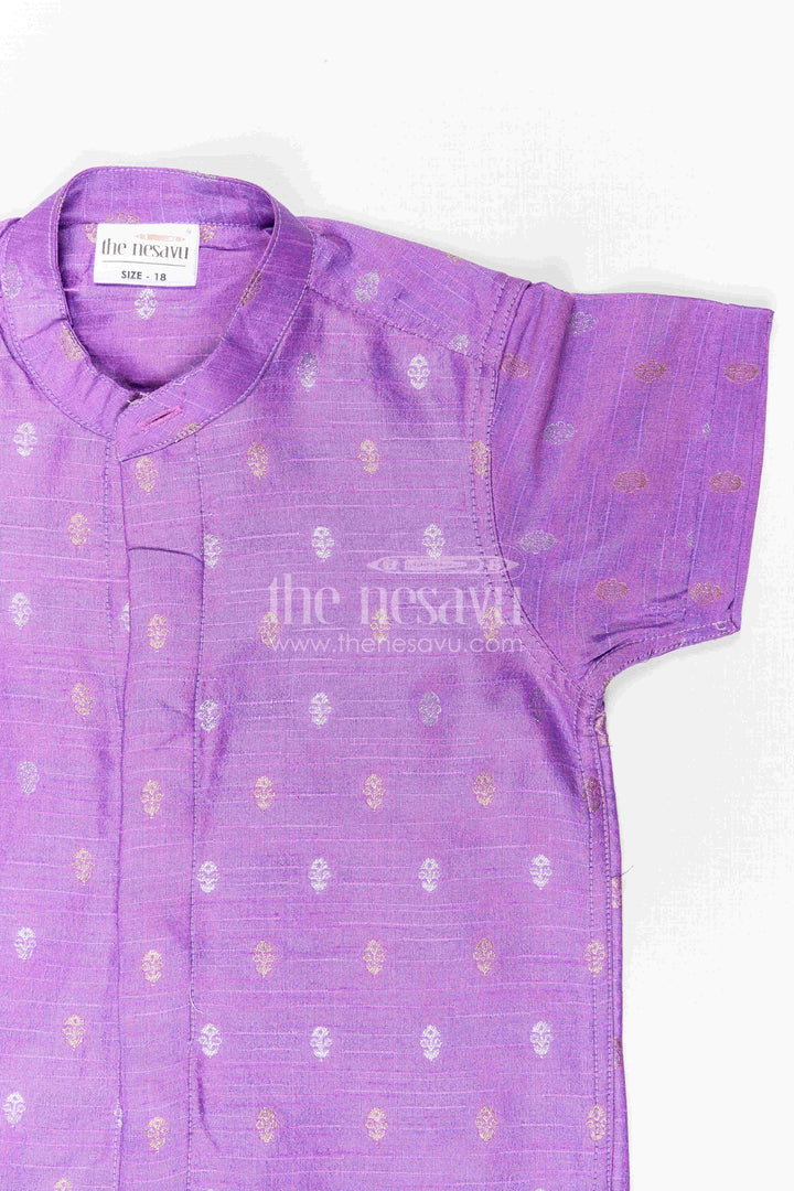 The Nesavu Boys Silk Shirt Boys Festive Silk Shirt for Cultural Events and Family Gatherings Nesavu Nesavu Boys Festive Raw Silk Shirt With Jacquard Butta Motifs For Cultural Celebrations