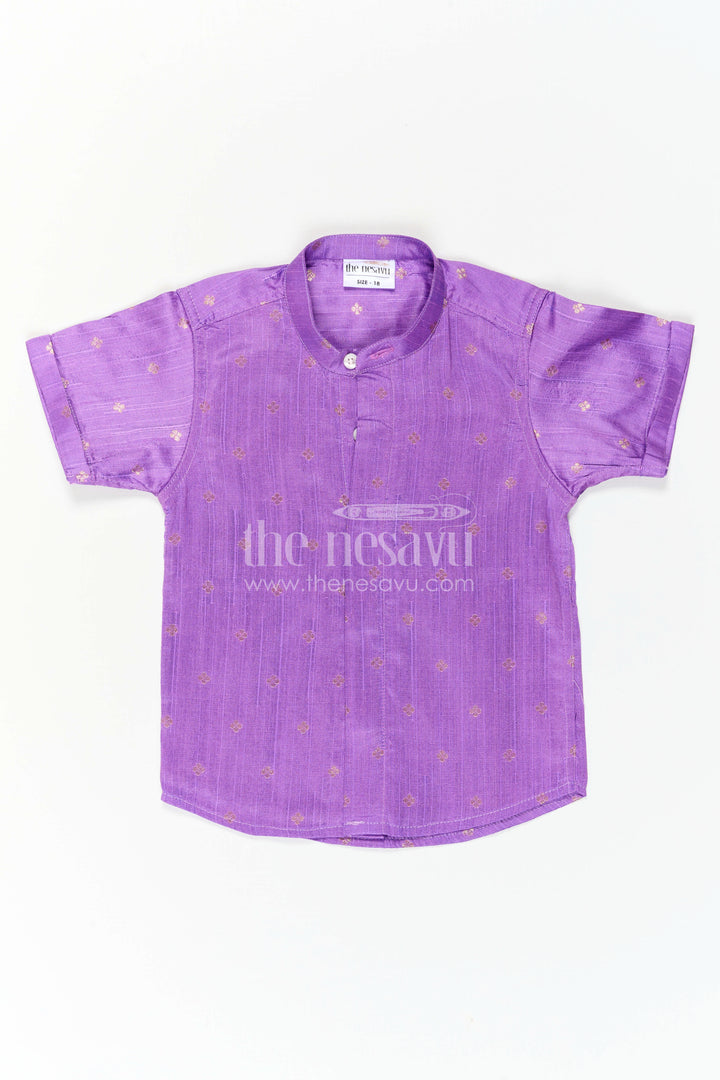The Nesavu Boys Silk Shirt Boys Festive Silk Shirt for Temple Visits and Special Occasions Nesavu Nesavu Boys Festive Raw Silk Shirt With Jacquard Butta Design For Cultural Events