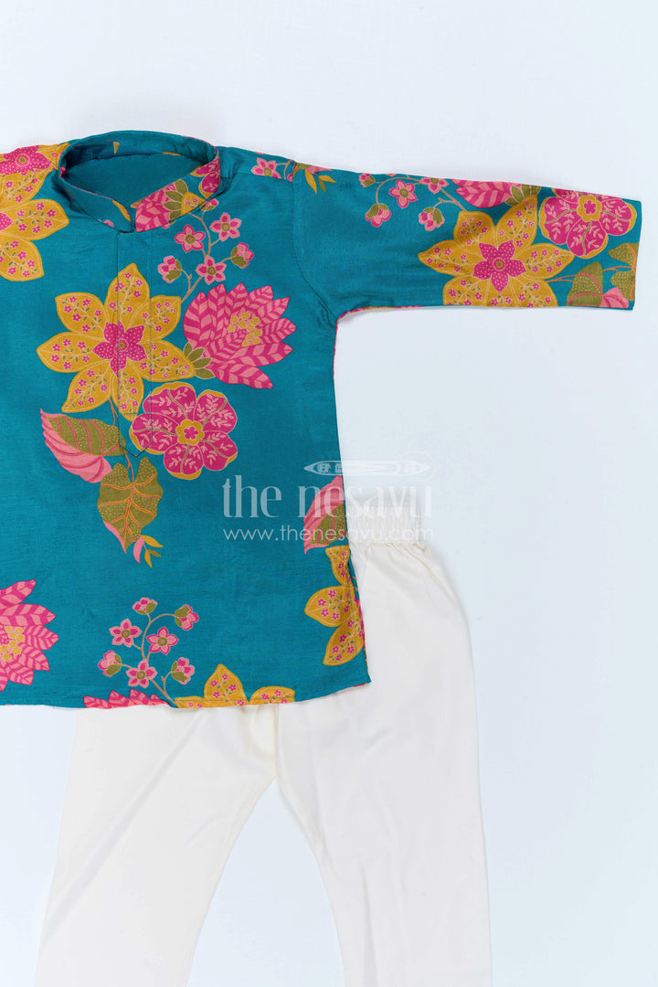 The Nesavu Boys Kurtha Set Boys Floral Kurta Set for Festive Family Celebrations Nesavu Nesavu Boys Floral Kurta Set With Digital Print For Festive Celebrations And Family Functions