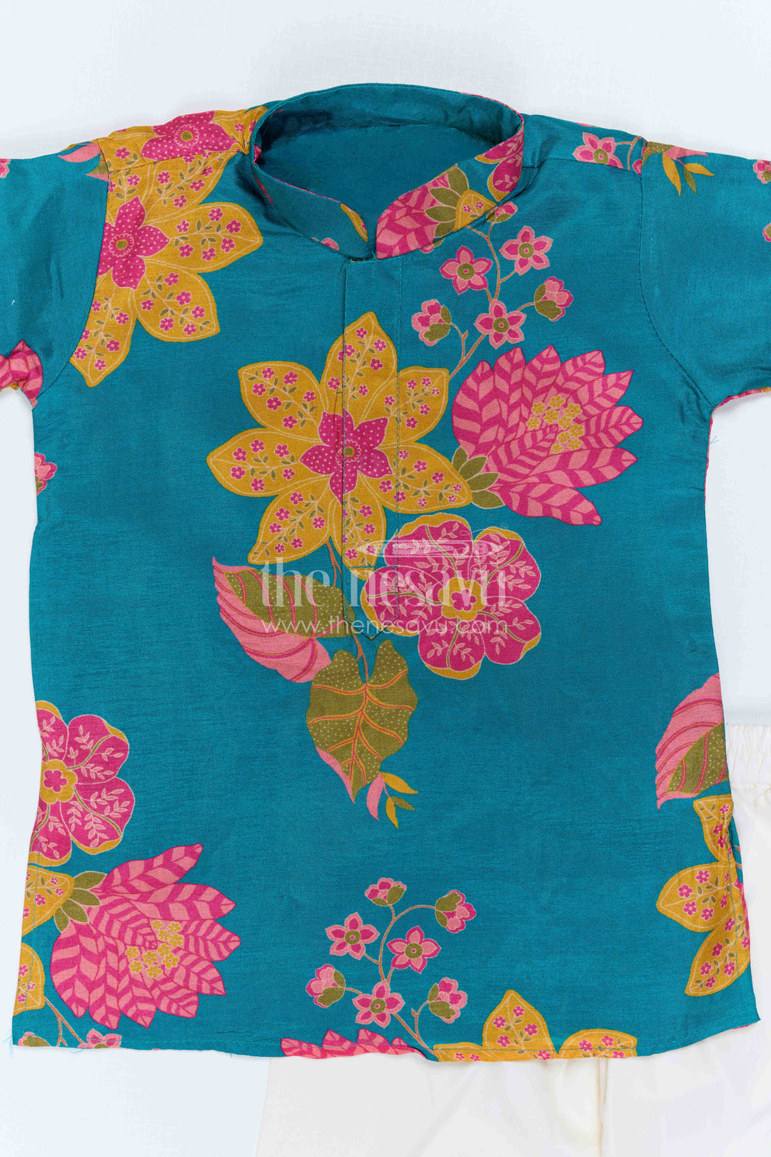 The Nesavu Boys Kurtha Set Boys Floral Kurta Set for Festive Family Celebrations Nesavu Nesavu Boys Floral Kurta Set With Digital Print For Festive Celebrations And Family Functions