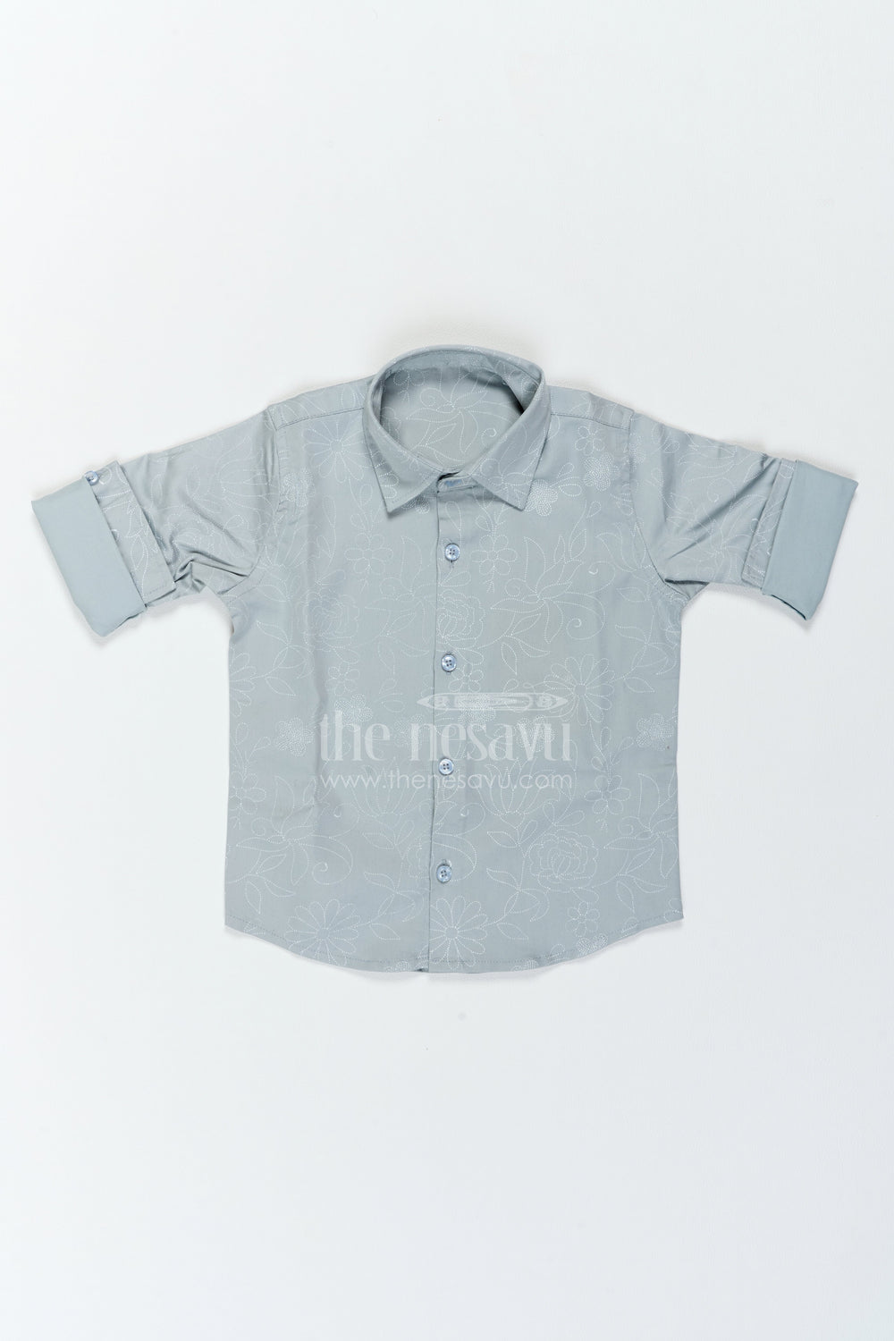 The Nesavu Boys Cotton Shirt Boys Floral Shirt for Birthday Outings Family Events and Weekend Dressing Nesavu 18 (2Y) / Grey / Cotton Blend BS540A-18 Nesavu Boys Floral Shirt For Birthday Outings Family Events Weekends And Comfortable Smart Casual Wear