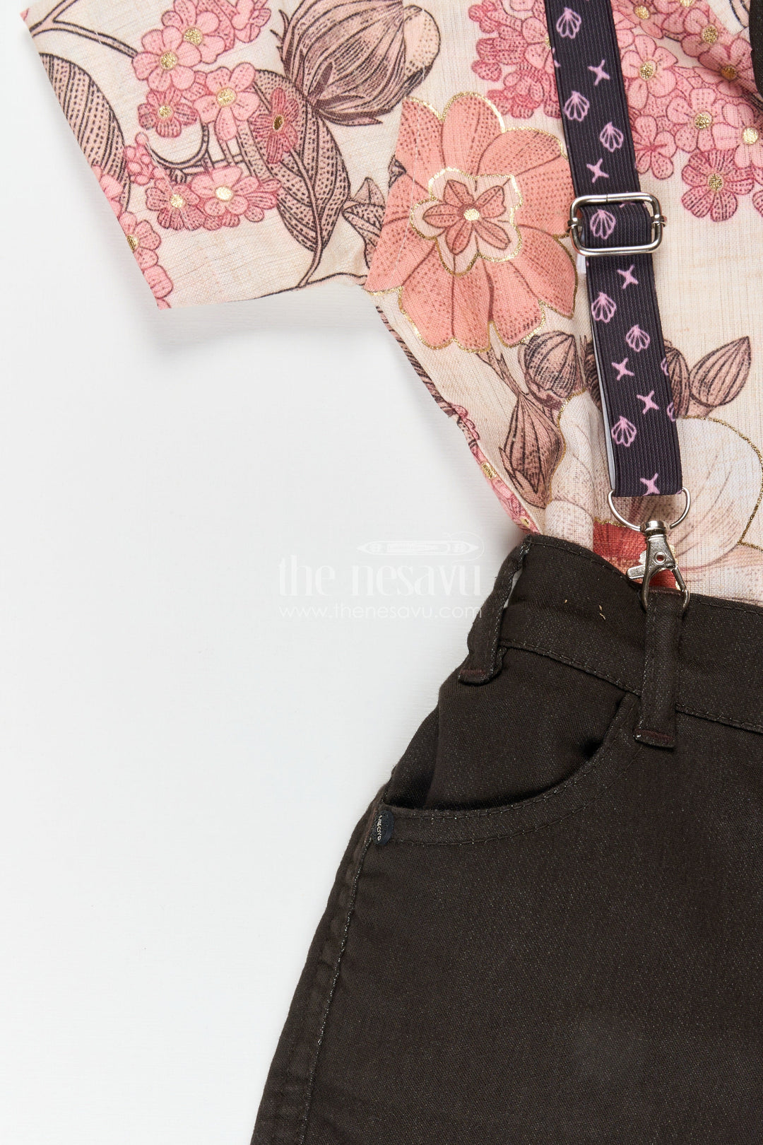 The Nesavu Boys Casual Set Boys Floral Suspender Outfit for Casual Parties and Outings Nesavu Nesavu boys floral casual outfit suspenders bow tie outings parties